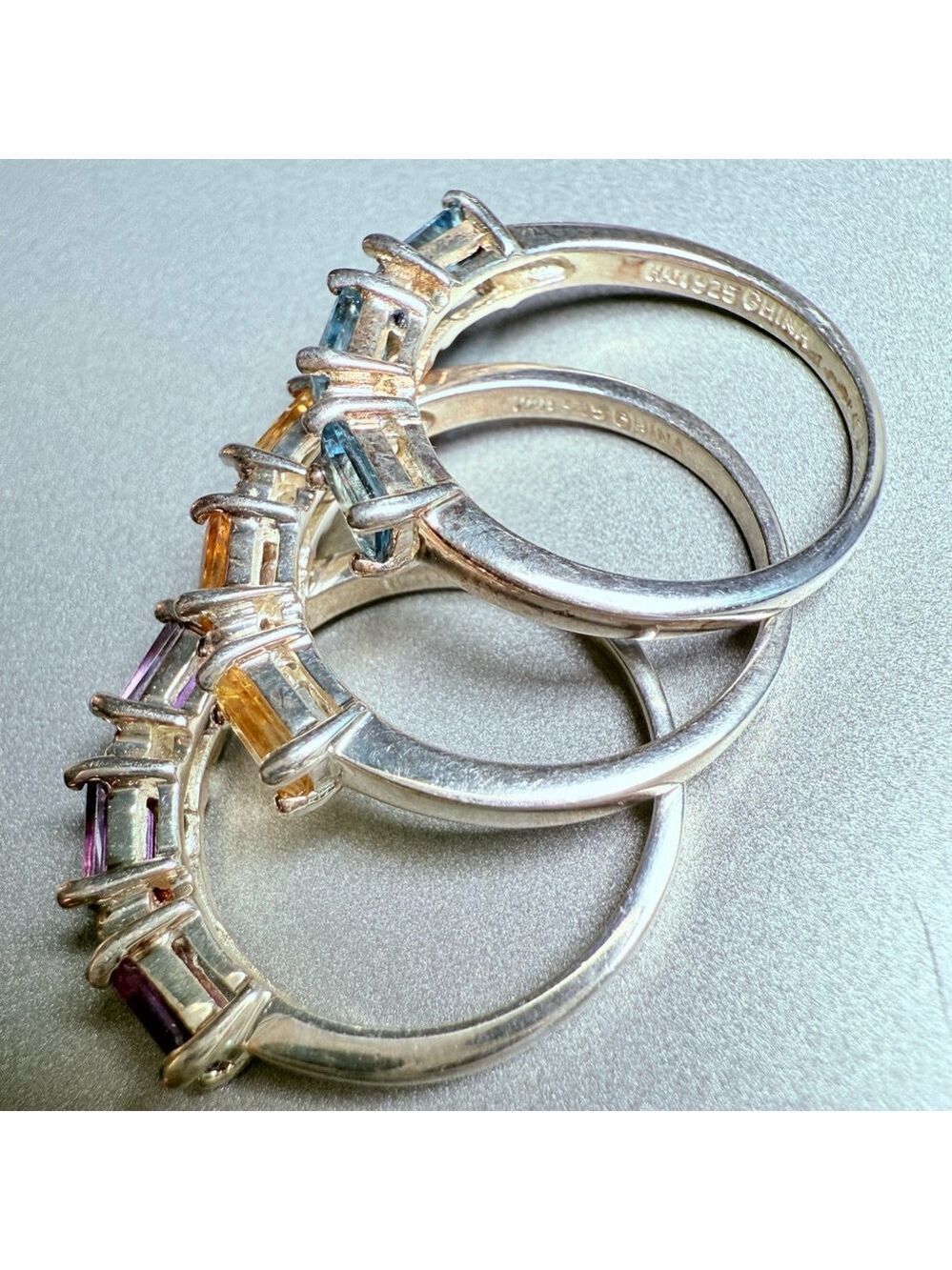 3 Stack Individual Rings Citrine Topaz Amethyst Gemstone Sterling Silver 925 - Picture 5 of 10